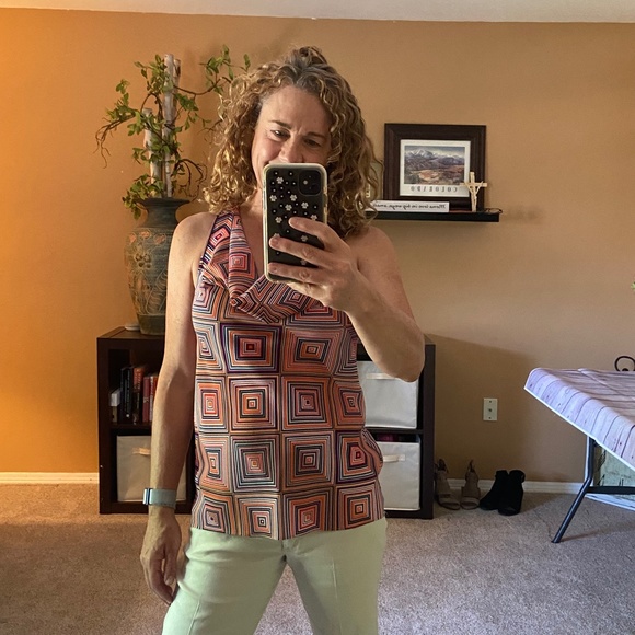 Trina Turk Geometric Print Silk Sleeveless Top - Picture 2 of 12